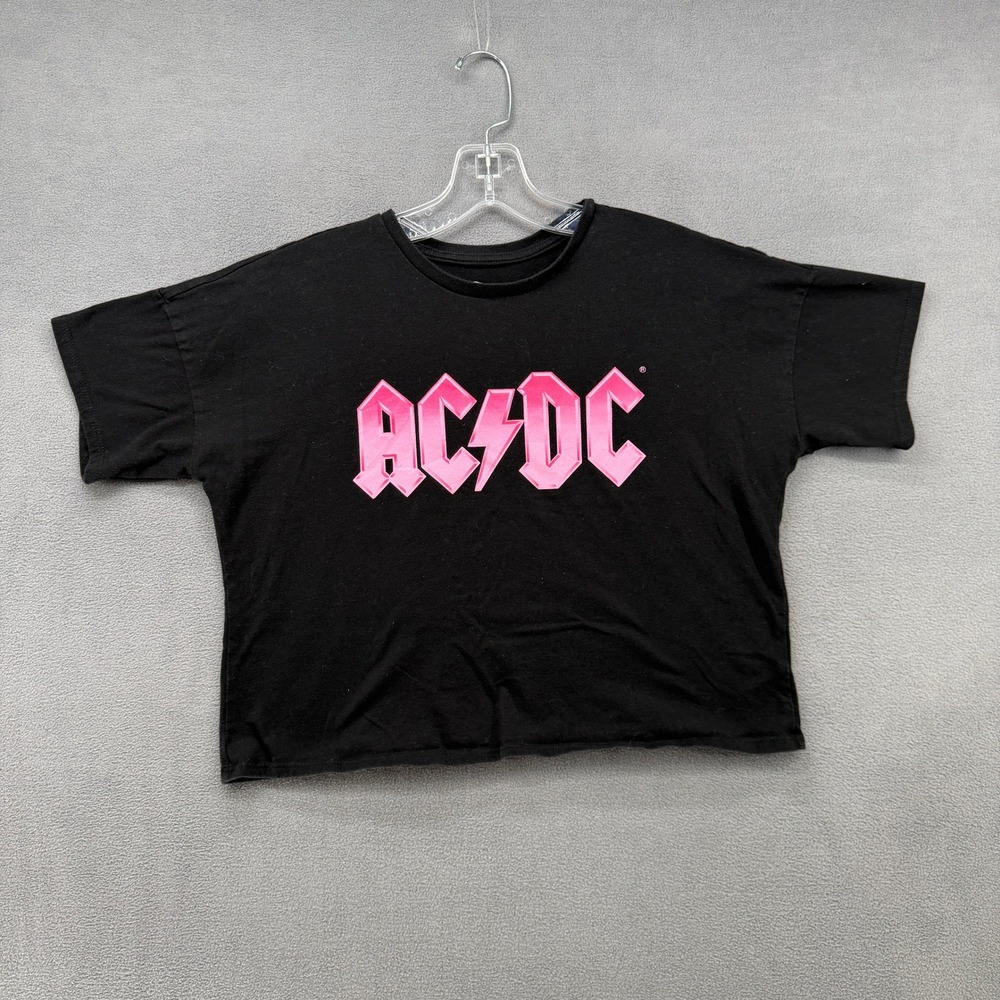 Wonder Nation Girls AC/DC Pink Logo Black Boxy Cropped T-Shirt Size XL 14-16